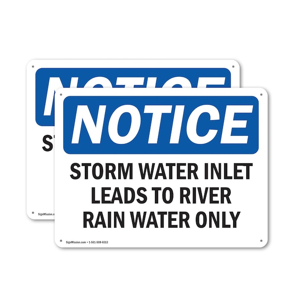 Signmission Storm Water Inlet Leads To River Rain Water Only, 10 in W x Rectangle, Plastic OS-2PACK-NS-P-710-L-18497 - main